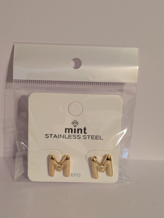 Mint Jewelry - Mint Gold Letter M Stainless Steel Stud Earrings